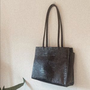 Faux crocodile reptile skin brown purse bag